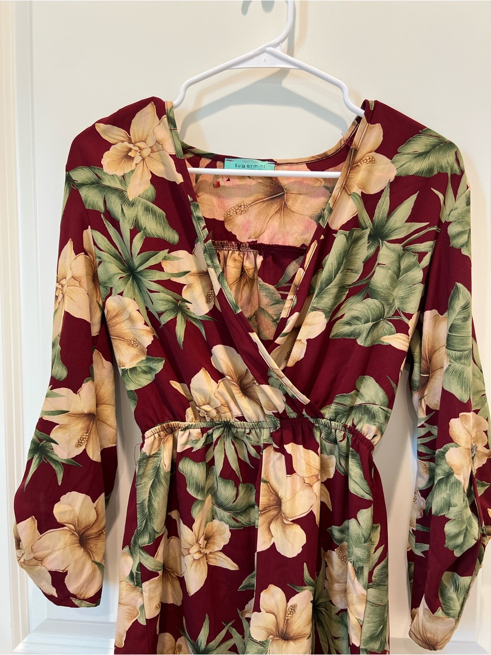 garmin Burgundy Floral Sundress with Cream & Green Accents - Picture 2 of 4